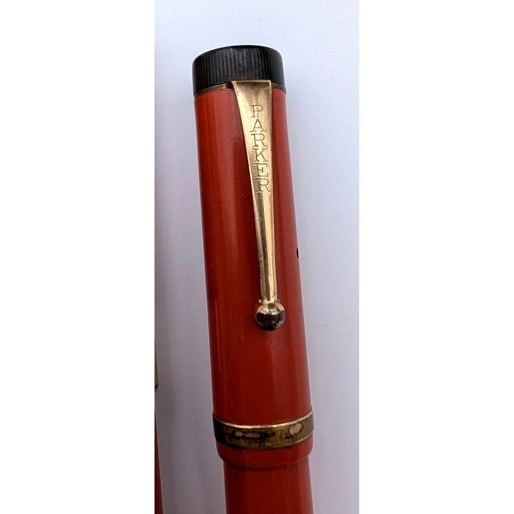 Vintage Parker Duofold Lucky Curve Fountain Pen Set Orange Hard Rubber Gold Trim